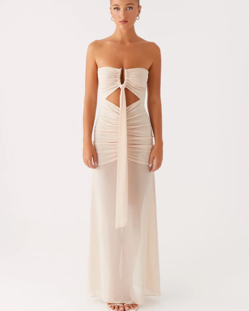 Elegant Ruched Strapless Gown - Image 1
