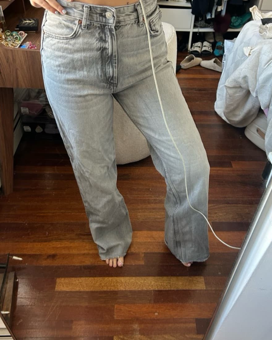 High Waist Grey Denim Wide Leg Jeans - Image 1