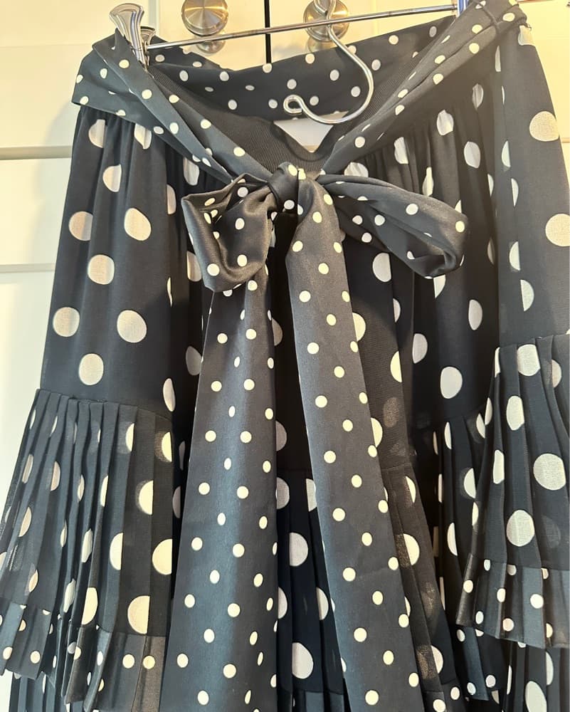 Charming Polka Dot Pleated Midi Skirt - Image 2