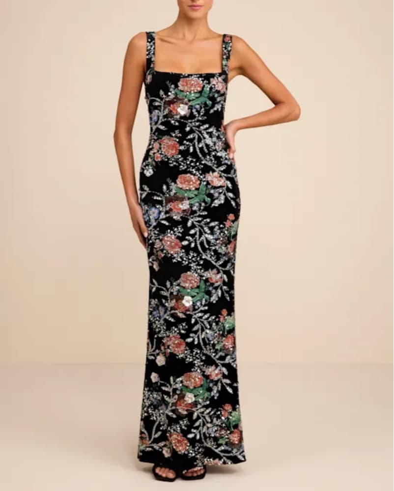 Black Floral Formal Dress - Image 1