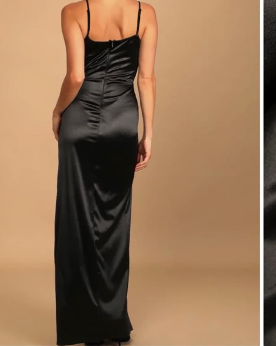 Black Satin Column Maxi Dress - Image 2