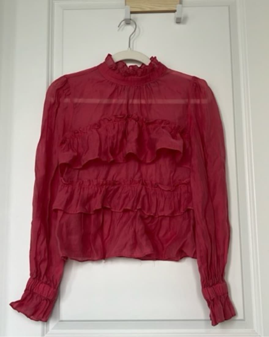Revolve Pink Ruffle Long Sleeve Blouse - Image 4