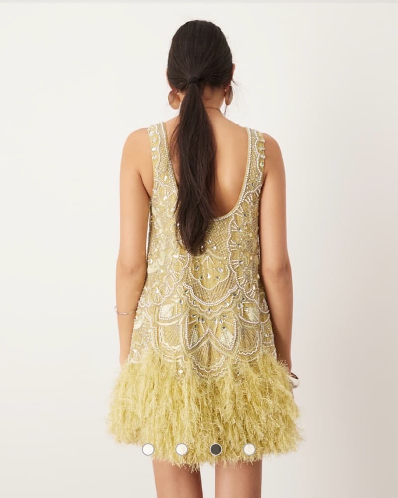 EmbellishedFeather Green Mini Dress - Image 3