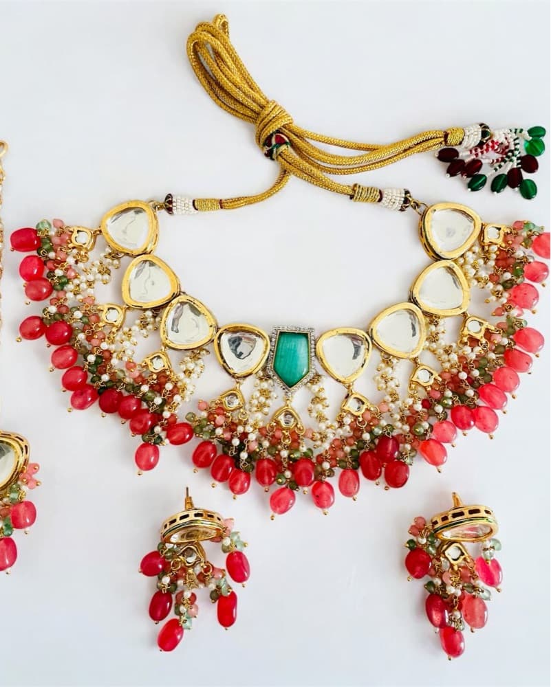 Vibrant Coral Gem Statement Necklace - Image 4