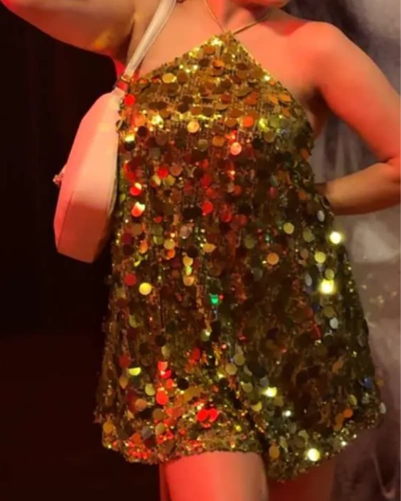 Green Sequin Halter Dress  - Image 1