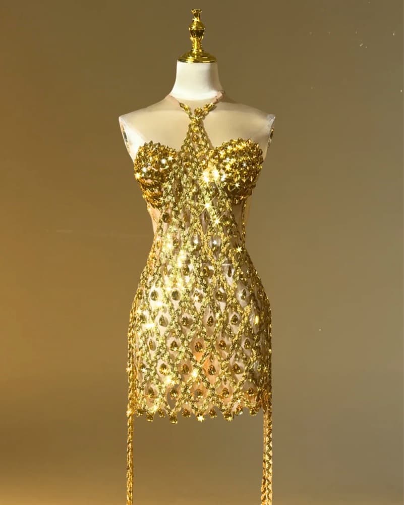 Rhinestone Fringe Mini Dress  - Image 5