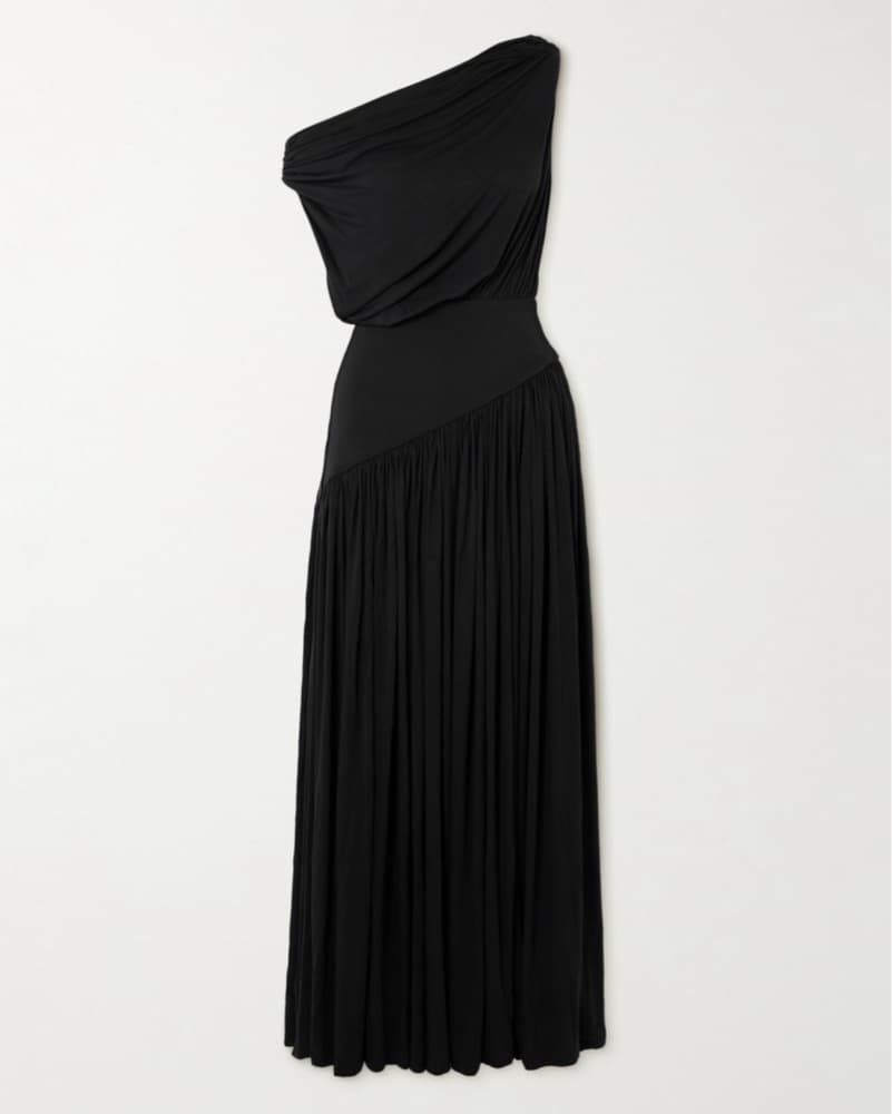 Elegant One-Shoulder Black Maxi Dress - Image 1
