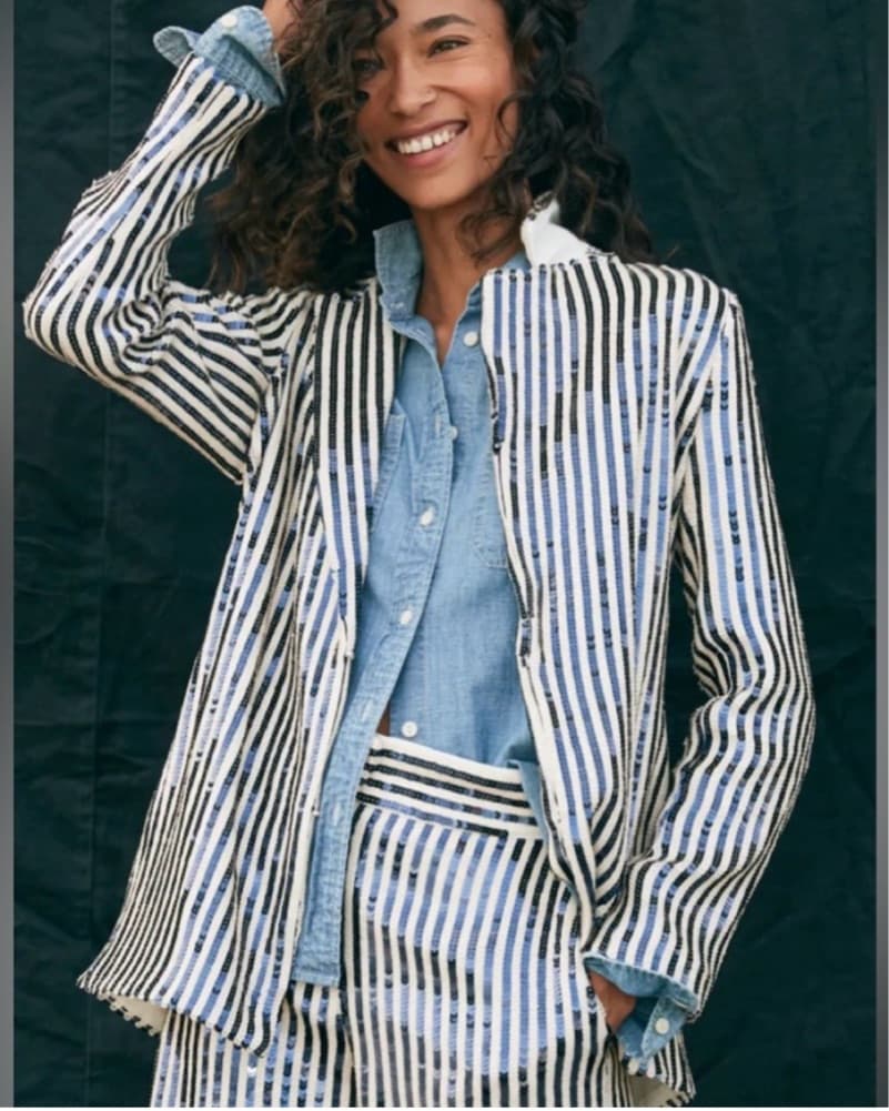 J. Crew Navy/White Striped Sequin Jacket - Image 4