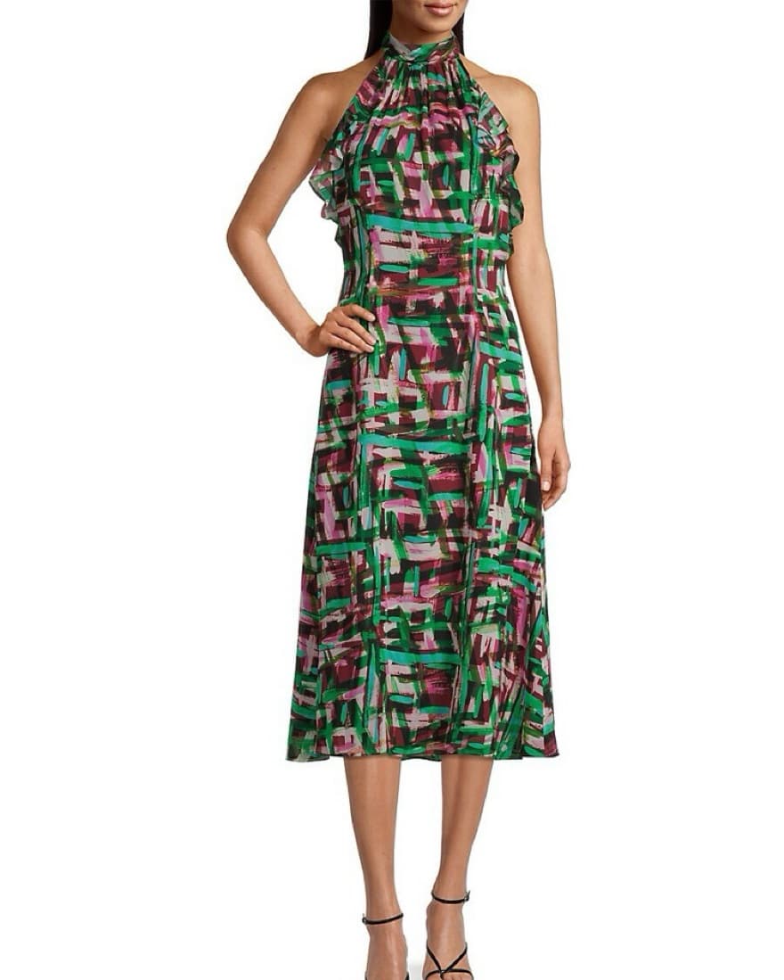 Vibrant Printed Halter Midi Dress - Image 1