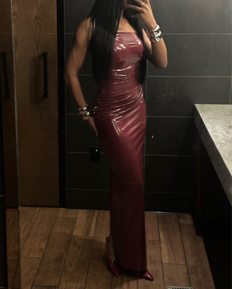 Naked Wardrobe Burgundy Vinyl Maxi Dress - Image 5