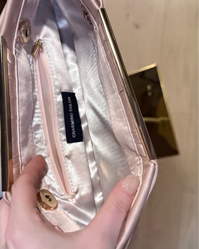 Pink Satin & Gold Clutch  - Image 4