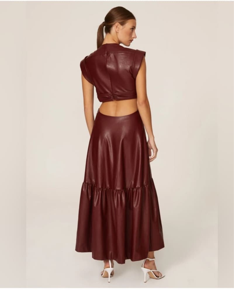 A.L.C. Burgundy Leather Maxi Dress - Image 2