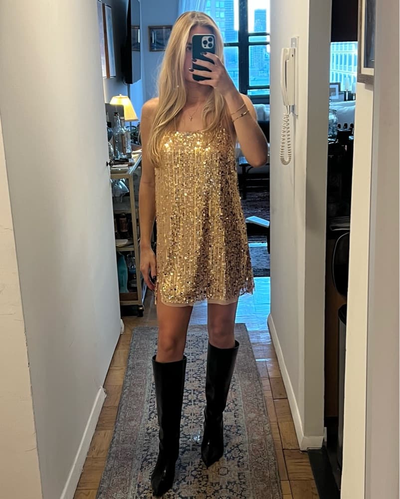 Free People Gold Sequin Mini Dress - Image 1