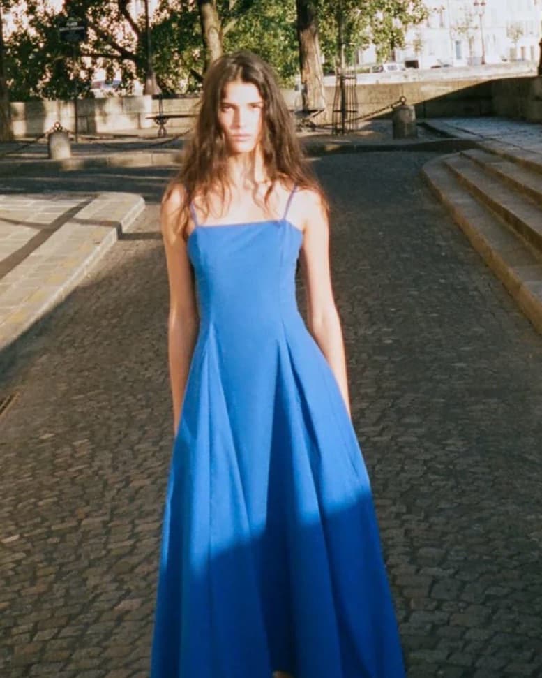 Elegant Blue Cotton Midi Dress - Image 1