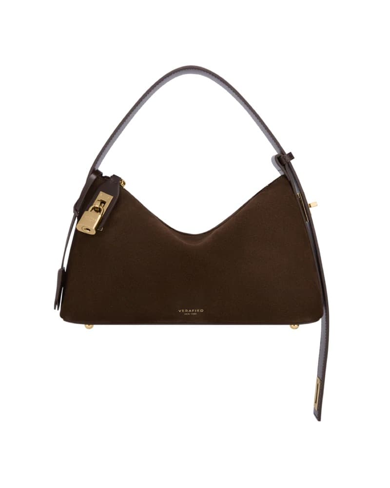Verafied Gold Espresso Suede Hobo Bag - Image 1