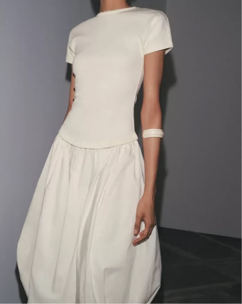 Drop Waist Balloon Midi Dress White  - Image 2