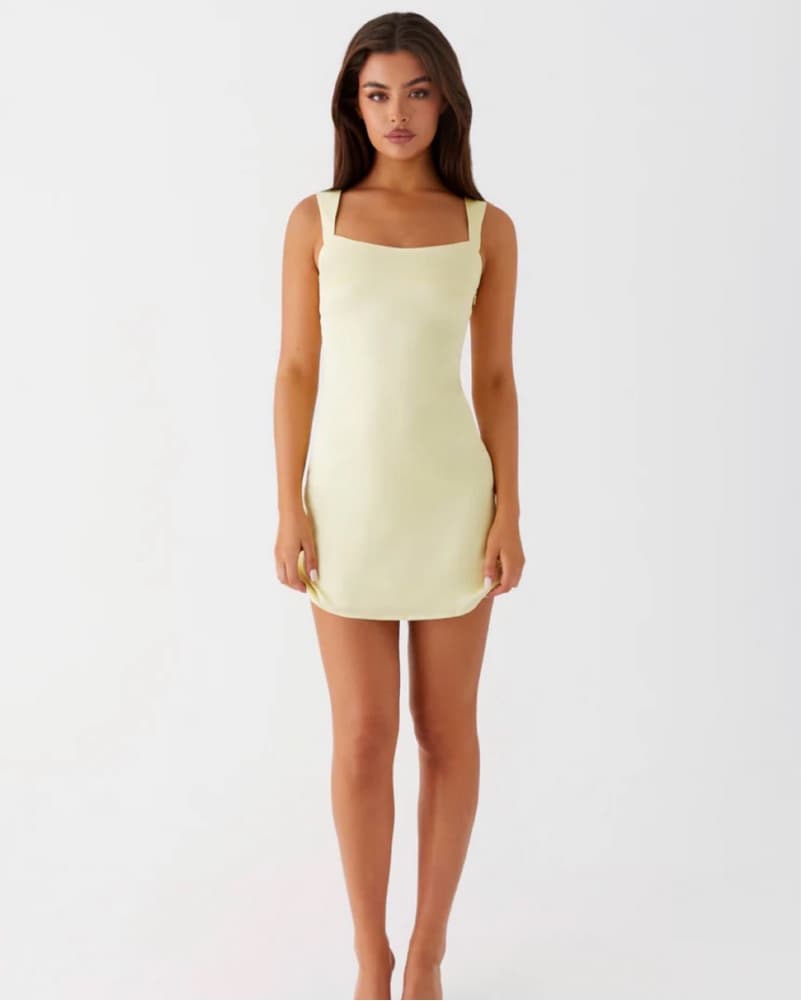 Pastel Yellow Square Neckline Mini Dress - Image 1