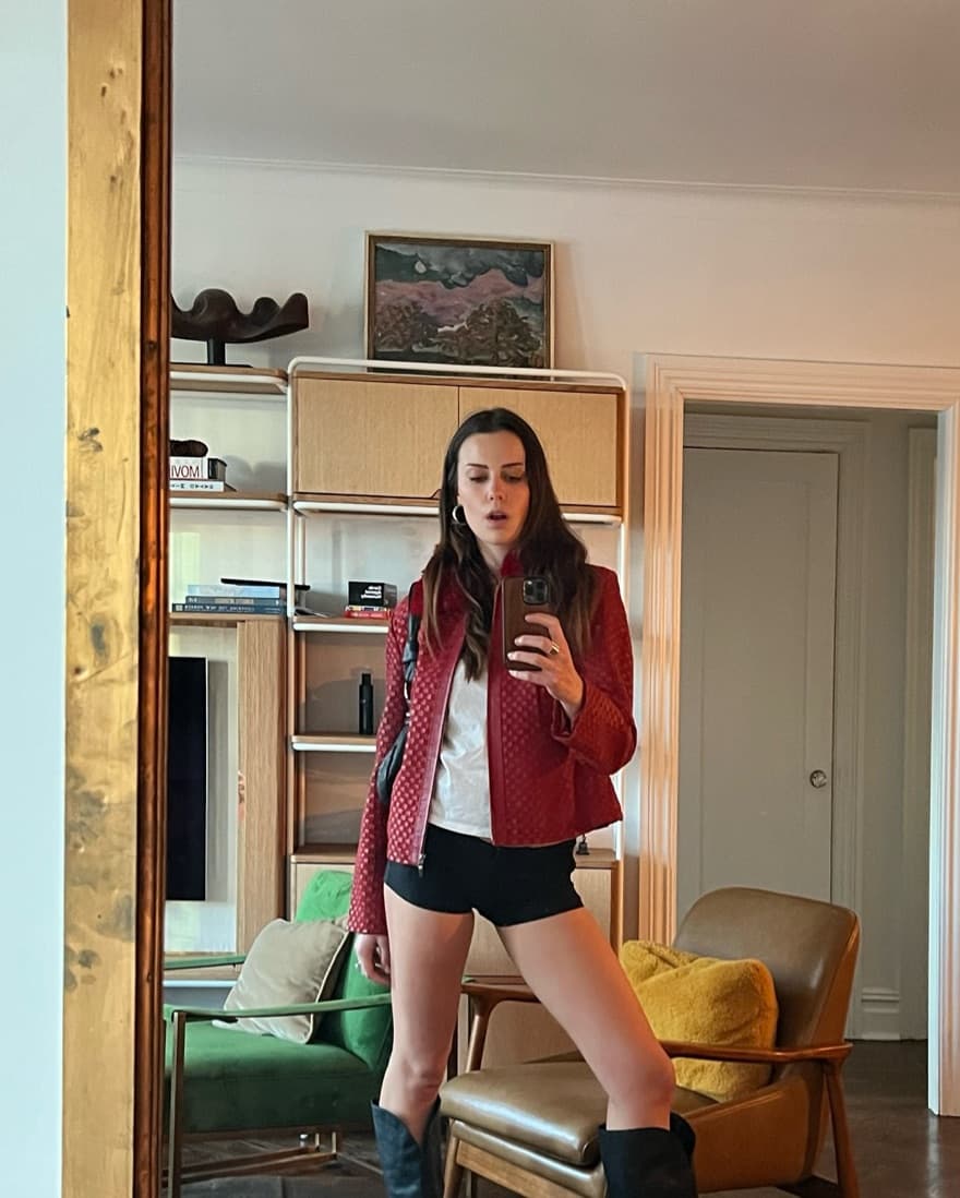 Red Leather Fur Vintage Jacket - Image 3