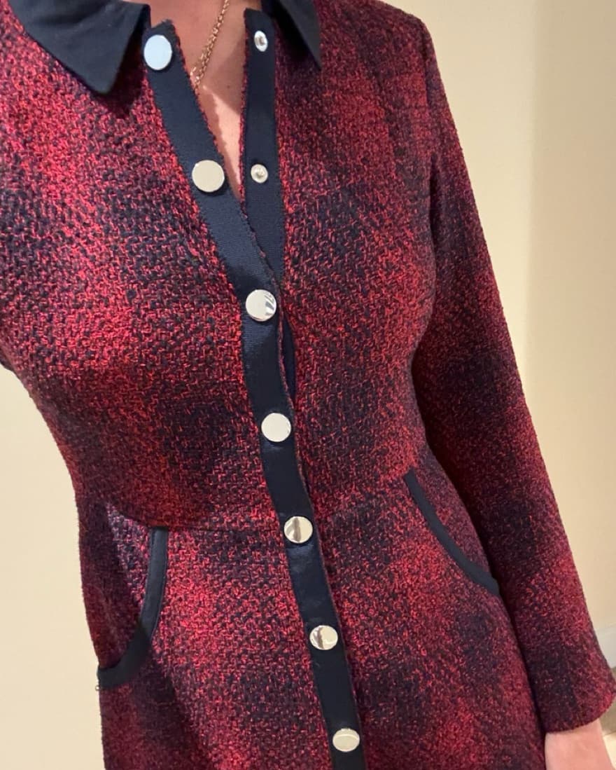 Maje Red And Navy Tweed Work Dress - Image 4