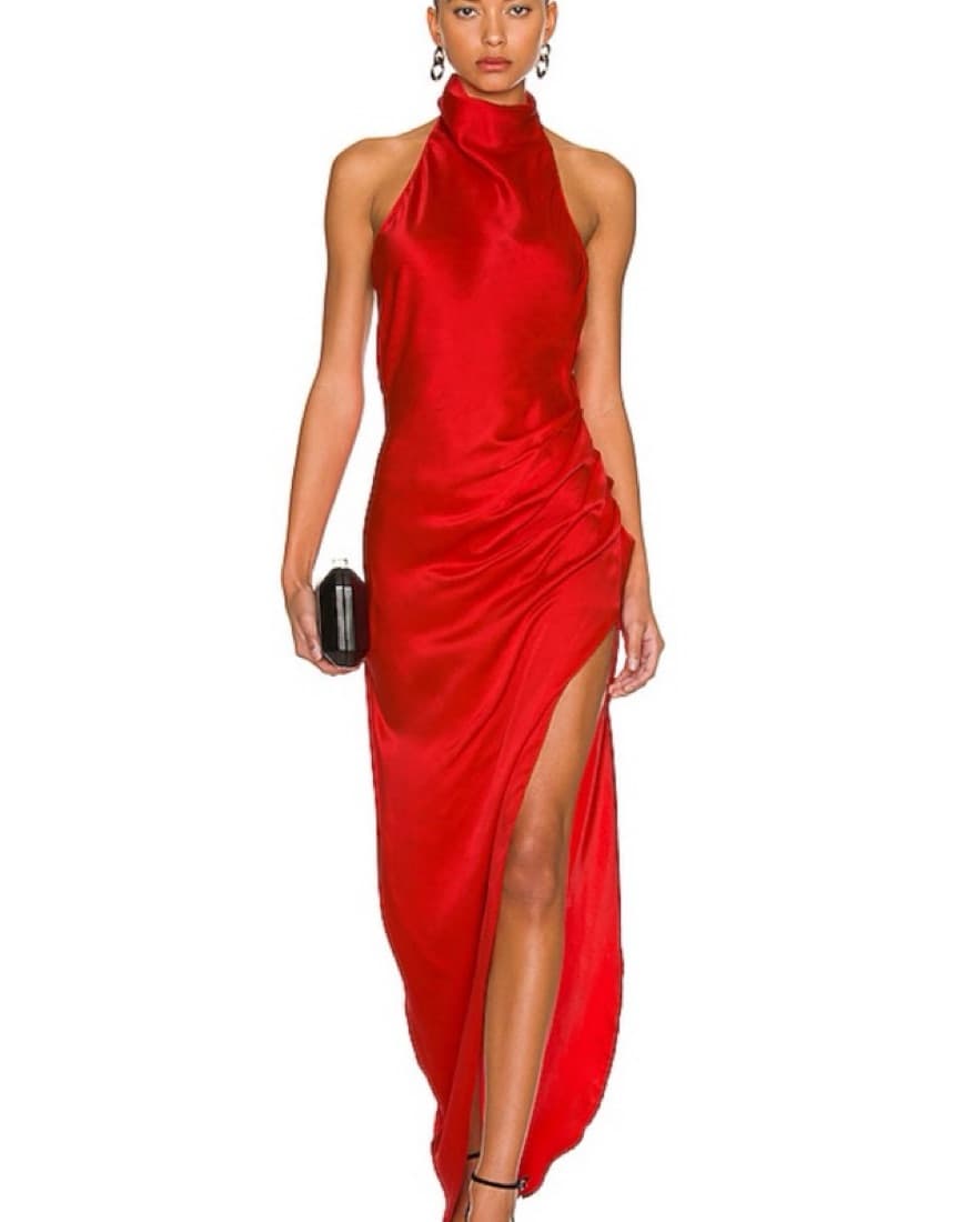 Red Silk Amanda Uprichard Dress W/ Slit - Image 1