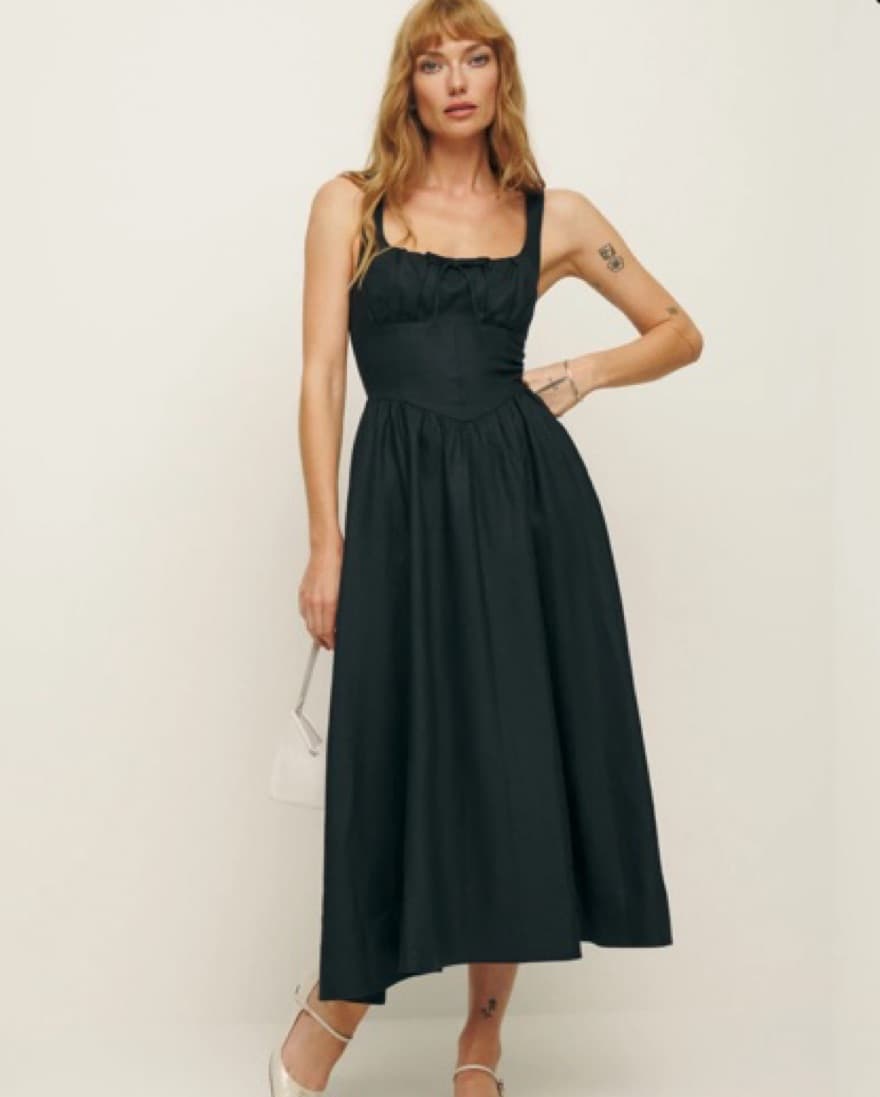 Reformattion Black Balia Linen MidiDress - Image 1
