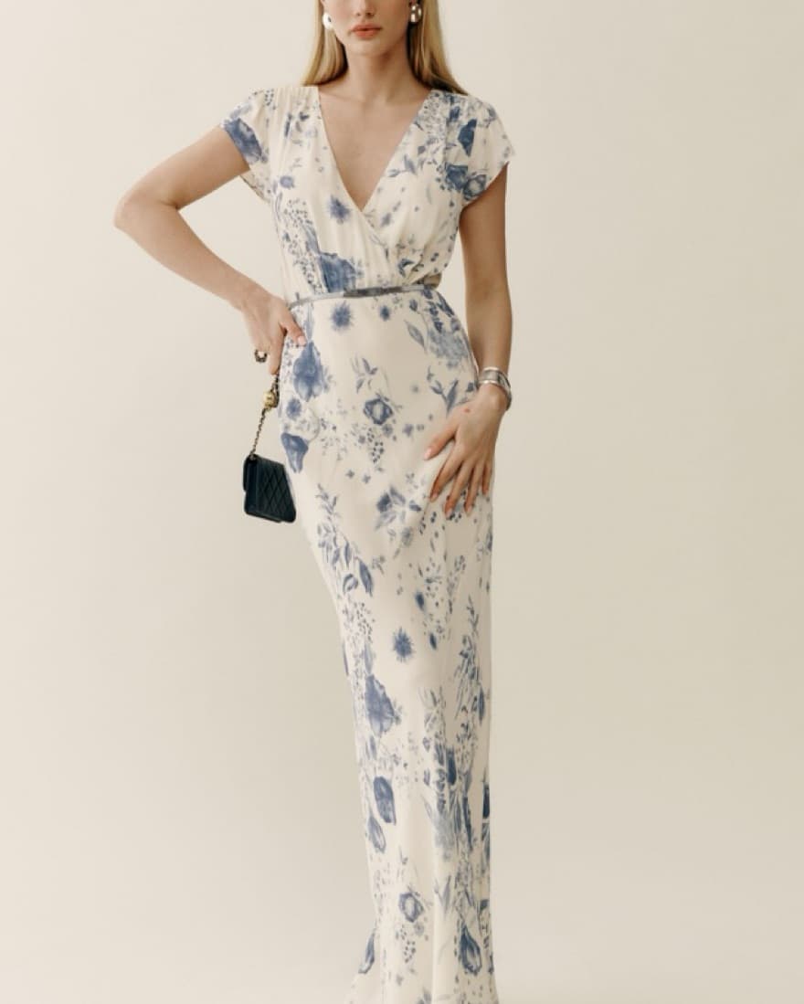 REFORMATION Nayeli Dress Ivory Blue  - Image 1