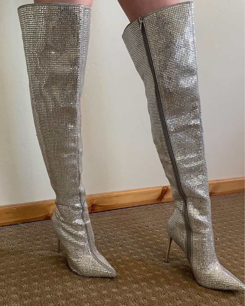 Silver Sequin High Boots - Image 4