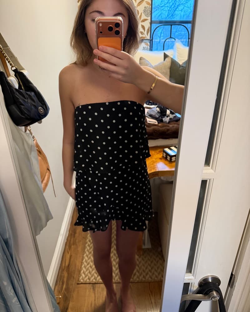 Polka Dot Strapless Layered Mini Dress - Image 1