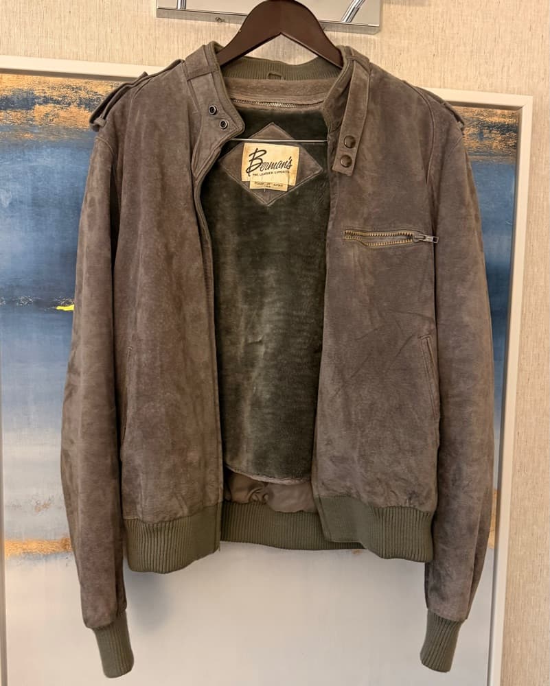 Vintage Gray Suede Bomber Jacket - Image 3