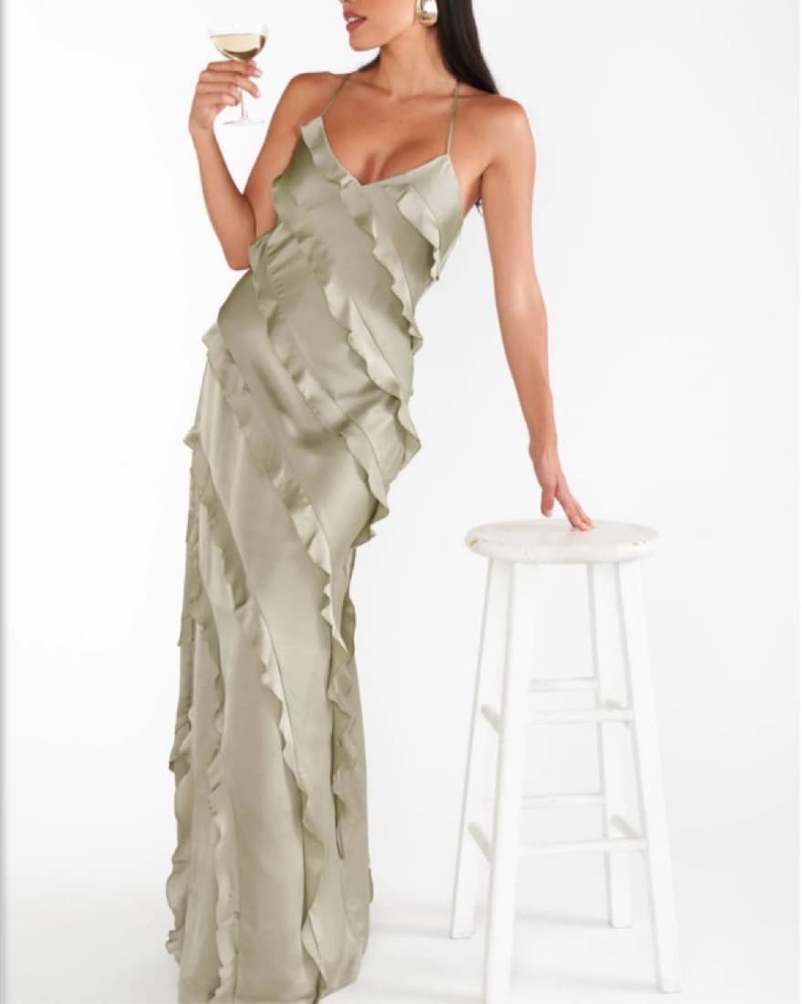 Sage Romance Ruffle Dress - Image 2