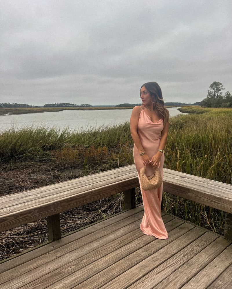 Pink Peach Maxi Satin Dress - Image 5