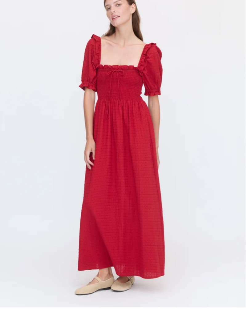 Vibrant Red Puff Sleeve Maxi Dress - Image 1