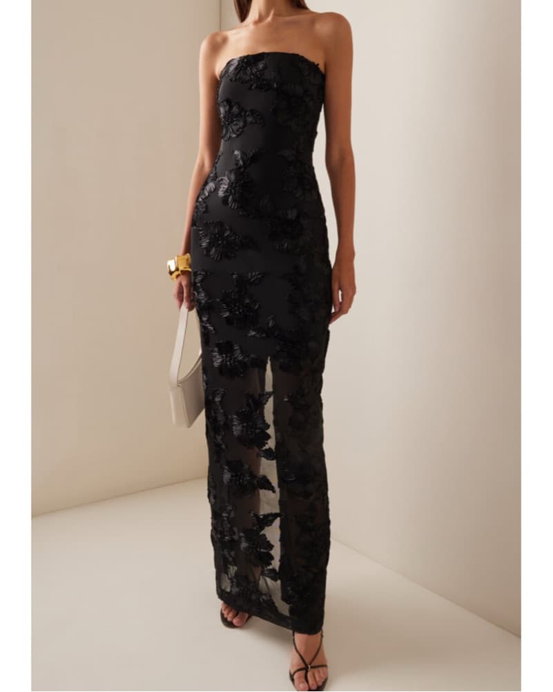 Rotate Black Floral Strapless Maxi Dress - Image 1