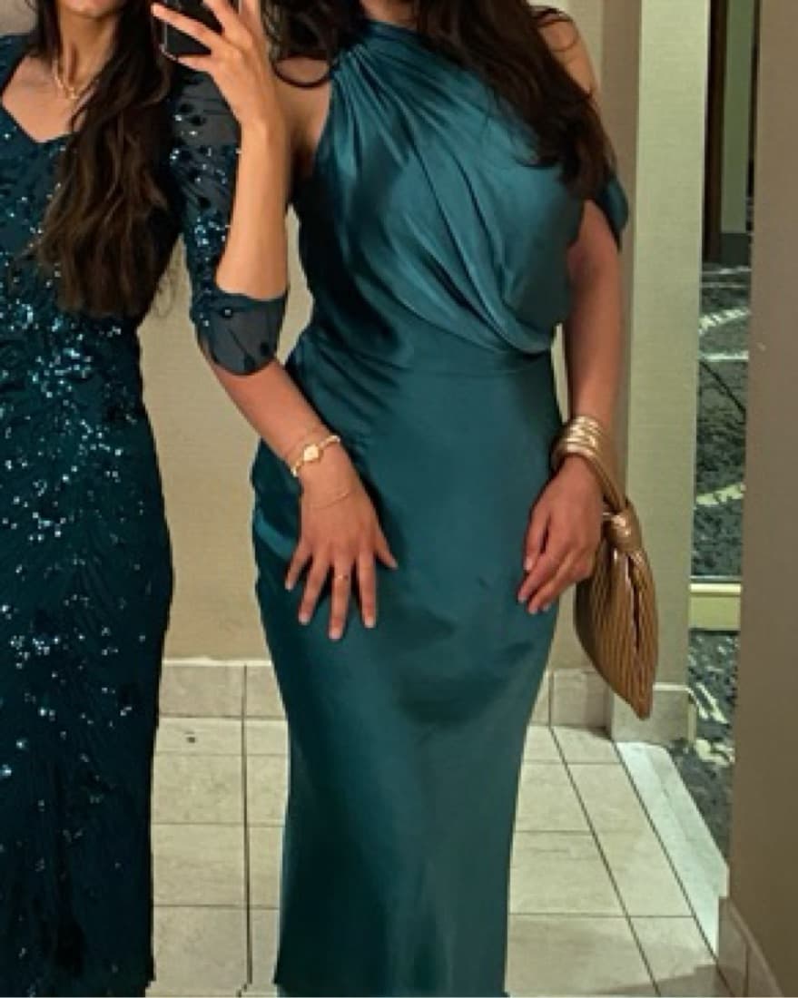 Emerald Satin Maxi Dress - Image 1