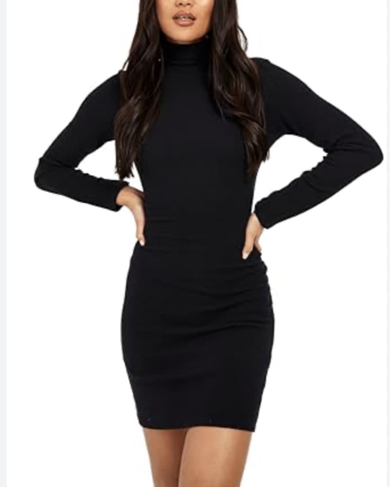 Black Turtleneck Knit Mini Dress - Image 2