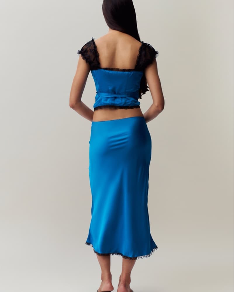 Guizio Blue Satin Two Peice Skirt Set - Image 2