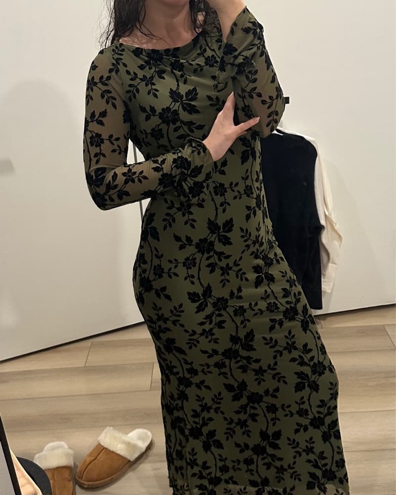 Dark Green/Black Long Sleeve Dress - Image 3