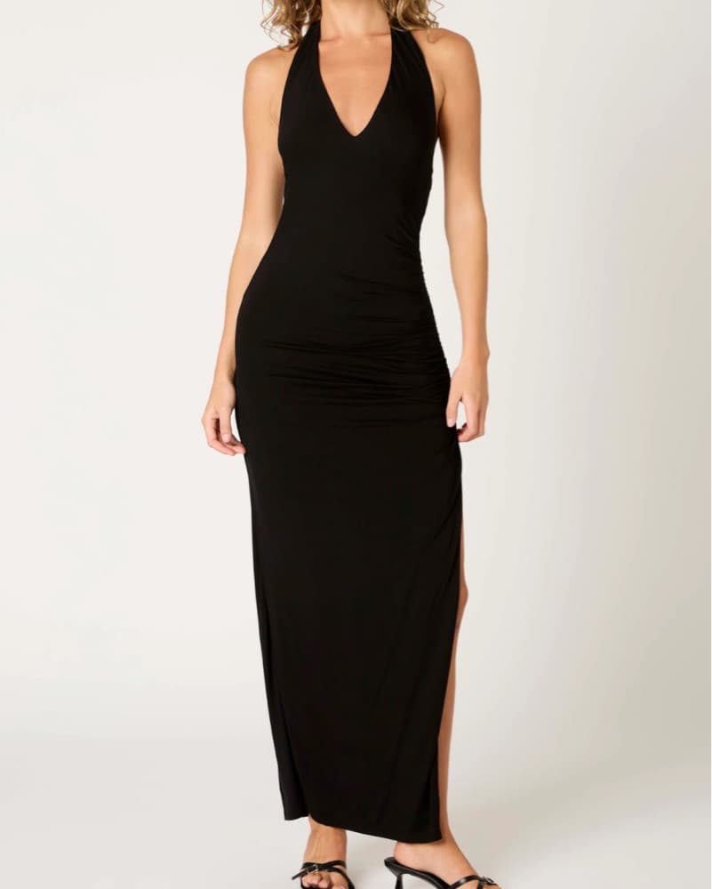 Sleek Black Halter Maxi Dress - Image 1