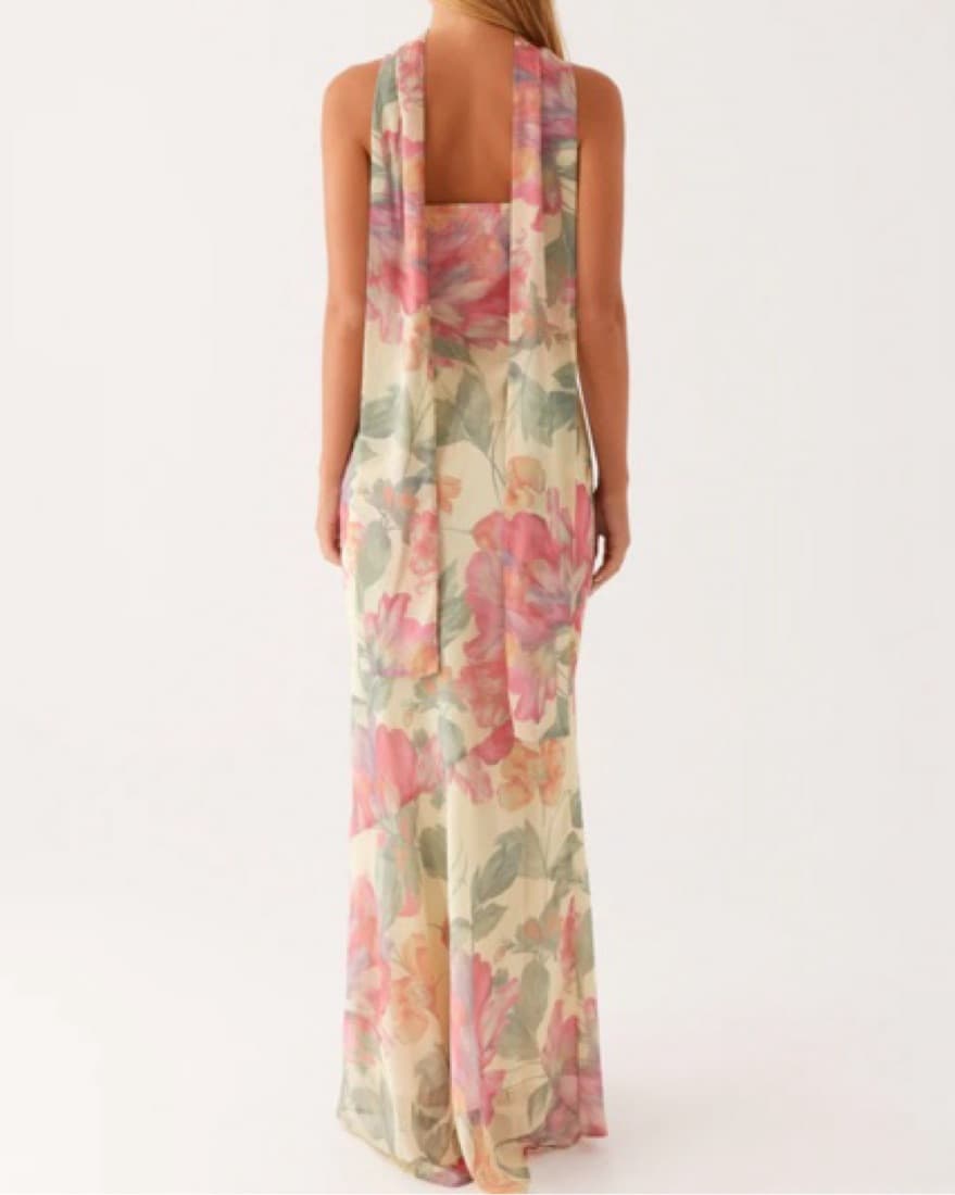 Floral Maxi Dress With Scarf Spring  - Image 5
