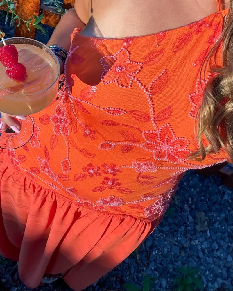 Orange Beaded Floral Halter Maxi Dress - Image 5