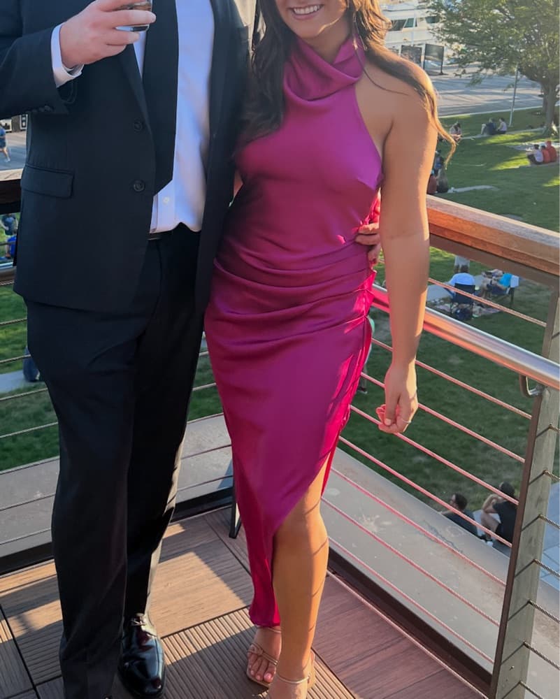DEEP VIOLET COSMO SATIN MIDI DRESS - Image 3