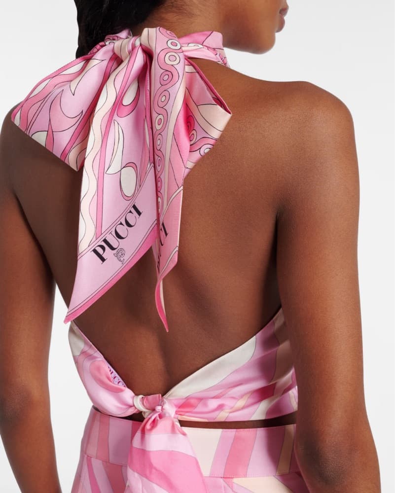 Pucci Open Back Silk Halter Top - Pink - Image 4