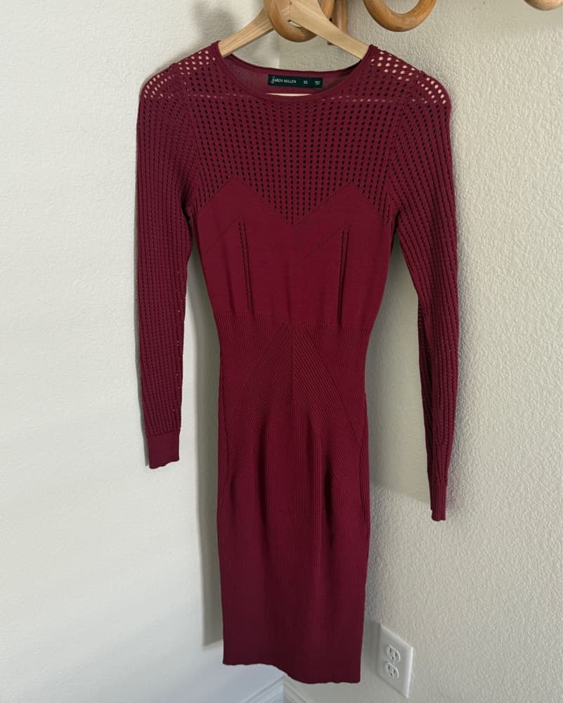 KAREN MILLEN burgundy rib knit Dress - Image 1