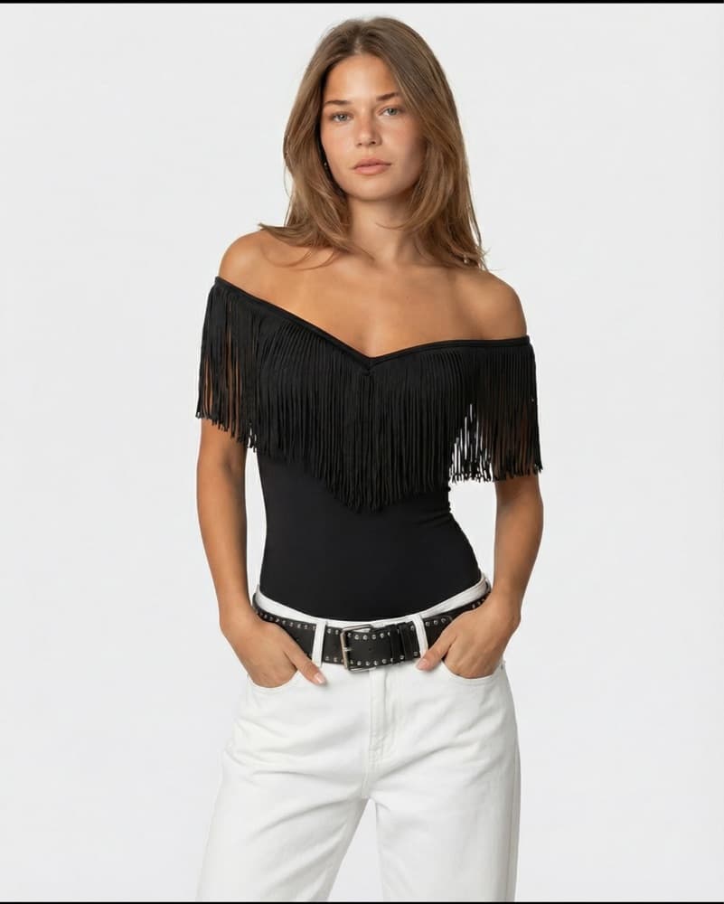 Luxe Black Fringe Top  - Image 1