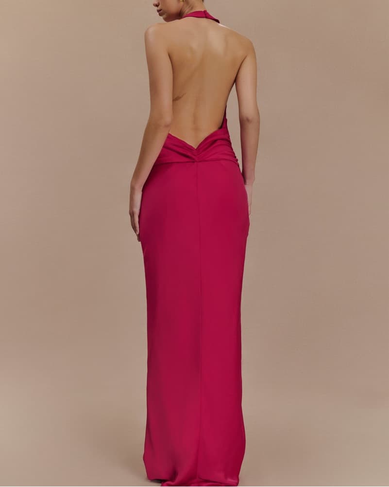 MESHKi Rinna Satin Halter Maxi - Image 2