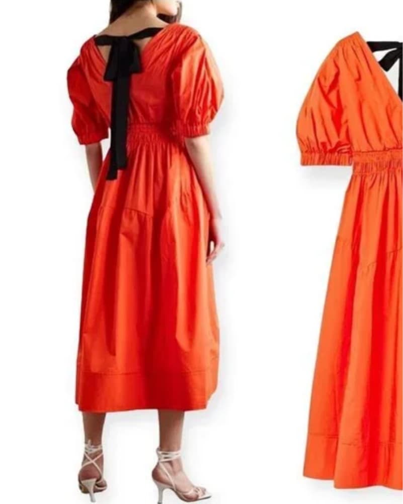 Self-Portrait orange poplin midi dress  - Image 1