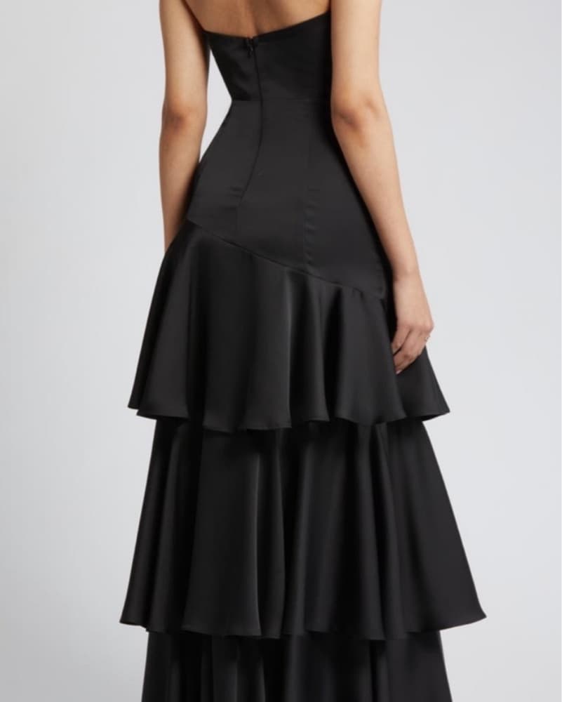 Lulus Strapless Tiered Satin Gown - Image 2