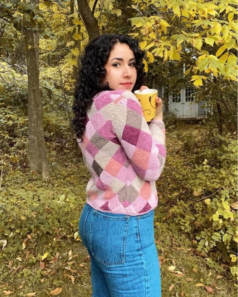 Cozy Patchwork Cardigan Pink Handmade - Image 1