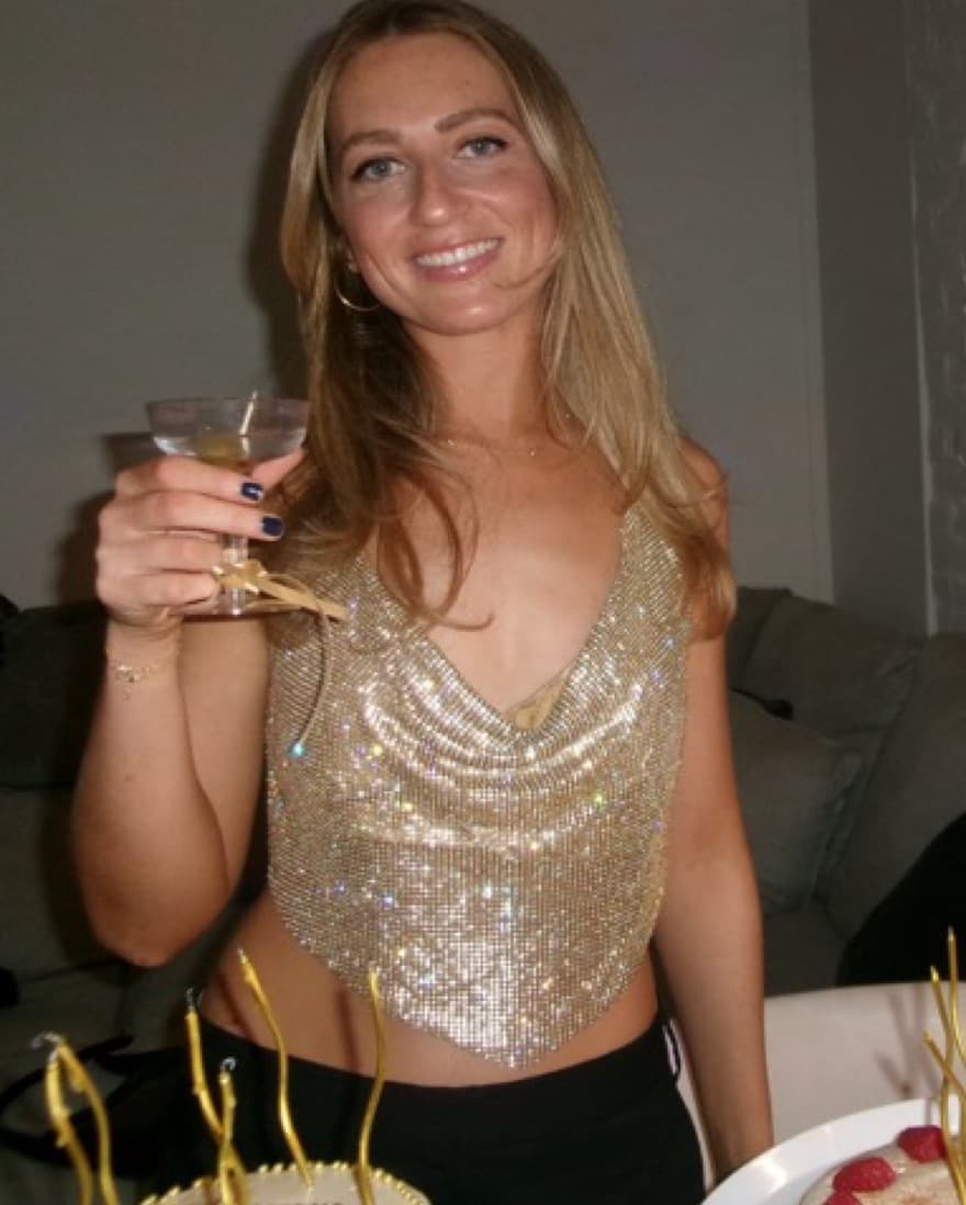 Gold rhinestone metal tie back cowl top - Image 1