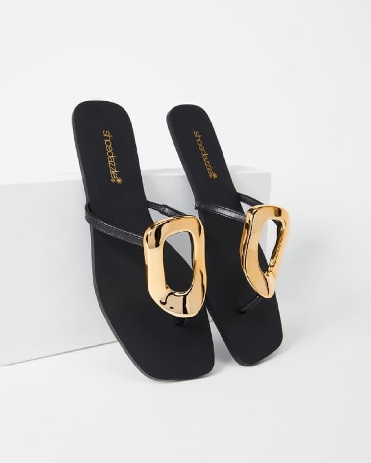 Elevated Sandal Slip-Ons with Sculptural Gold Detail - Image 2